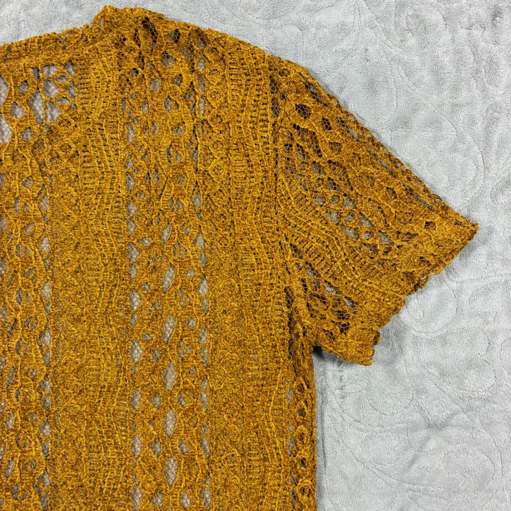 Zara Mesh Crochet Lace Short Sleeve Top Size M Gold Festival Layering Glam - Picture 4 of 8